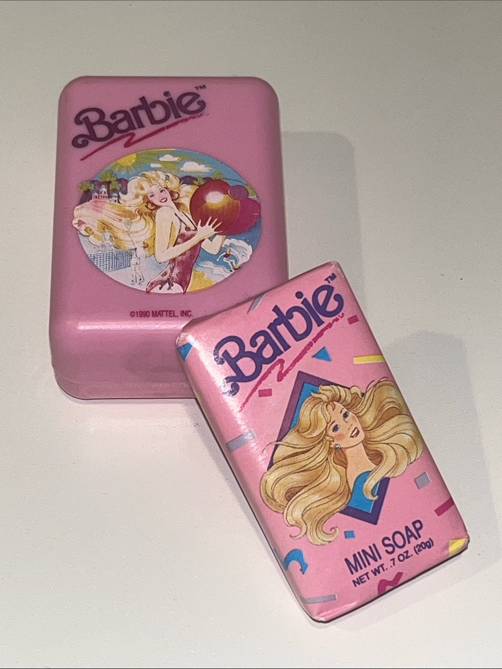 New 1990 Barbie Pink Mini Soap Bar with soap case